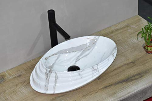 InArt Lavabo de salle de bain désigner Vasque à Poser en Céramique/vasque à poser salle de bain toilette lave main lavabo forme d'oeuf 520 x 380 x 130 MM (motif marbre satvario)