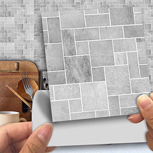 Hiser 25 Piezas Mármol Adhesivos Decorativos Azulejos Pegatinas para Baldosas del Baño/Cocina Estilo Mosaico Mármol - Clásico Resistente al Agua Pegatina de Pared (Gris Cemento,10 x 10 cm)