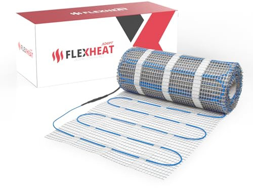 Adept Premium Electric Underfloor Heating Mat Kit 200W per m² with Self Adhesive Backing for Under Tile or Stone Floors - 5m2 Kit - Silver Programmable Thermostat