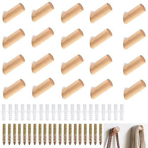 Jerxiero holzhaken,20 Stück Garderobenhaken Holz Haken,Wandhaken aus Holz,Wall Mountable Kleiderhaken,dekorative Vintage Hut Kleiderbügel Halter zum Aufhängen von Mänteln, Mützen, Schals, Kleidung