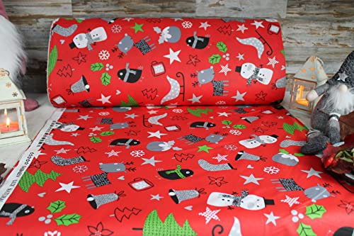 240cm Breit Meterware ab 50cm Weihnachtsstoffe Popeline Baumwolle Stoff Baumwollstoff Weihnachten Stoffe Weihnachtsstoff Bastelstoff ÖKO-TEX (Rot)