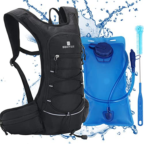 BBAIYULE Sac à dos d'hydratation isotherme avec poche à eau sans BPA de 2 L, pour la course, la randonnée, le cyclisme, l'escalade, le camping, le vélo (noir foncé)