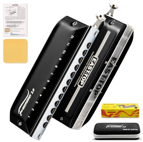 EAST TOP Updated FORERUNNER 2.0 without valves Chromatic Harmonica 12-Hole 48 Tones B Key Chromatic Mouth Organ Harmonica for Adults,Beginners and Students