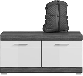 xonox.home Garderobe Scout Schuhkommode Schuhschrank Kommode Highboard Stauraumschrank in Front weiß Hochglanz Korpus rauchsilber Nb., ca.90x44x40 cm