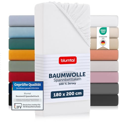 Blumtal® Basics Spannbettlaken 180x200x30cm Jersey im 2er Set - Bettlaken aus 100% Baumwolle - Oeko-TEX zertifiziertes Spannbetttuch 180x200x30cm - Weiss