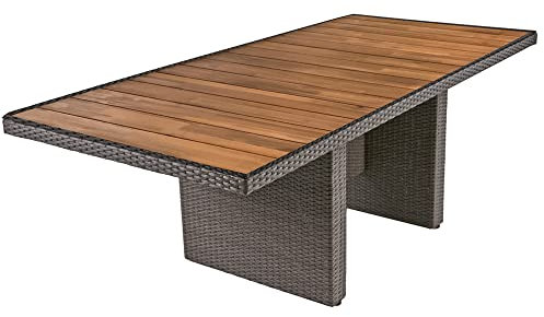 Lomadox Terrassentisch Gartentisch Tisch aus Alu/Kunststoffgeflecht und Akazie in weidengrau, B/H/T: ca. 220/75/100 cm