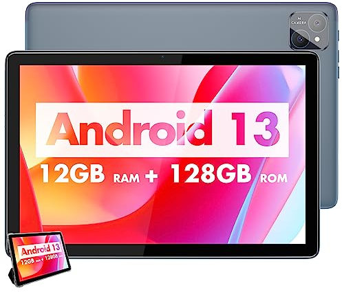 NEWISION Android Tablet 10 inch,Android 13 4G Phone Tablets,12GB(6+6GB Expand) RAM 128GB ROM,Dual 8MP+5MP Camera,5G WiFi,IPS HD Display 1280 * 800,Bluetooth 5.0, GPS, 8000mAh, Tablet with Case,Gray