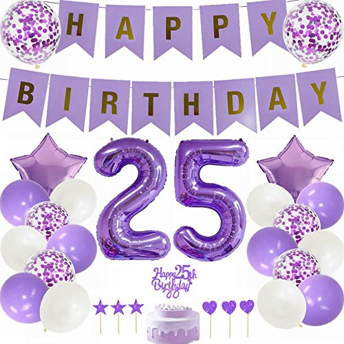 Yunchu Online 25. Geburtstag Dekoration Mann Frau Lila Tortendeko Geburtstag Lila White Party Deko 25. Geburtstag Party Deko 25 Geburtstag Mann Frau Deko Geschenk 25 jahre Geburtstag Deko Ballon