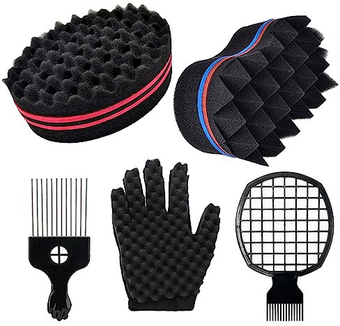 Hazrcvr Brosse Cheveux Bouclés Afro 2 Pièces Éponge Twist Afro Brosse à Cheveux Éponge Curl Peigne Afro Cheveux Crépus Eponge Twist Cheveux Peigne à Cheveux avce Peigne Afro et Gants d'Éponge