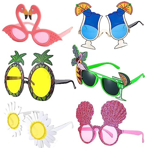 KARLOR Partybrille, 6 PCS Lustige Sonnenbrille Hawaii Party Brille Sonnenbrille Strand Urlaub Mallorca Party Festival Hawaii Outfit Party Brille Set Ananas Flamingo Hülse Cocktail Cool Modebrille