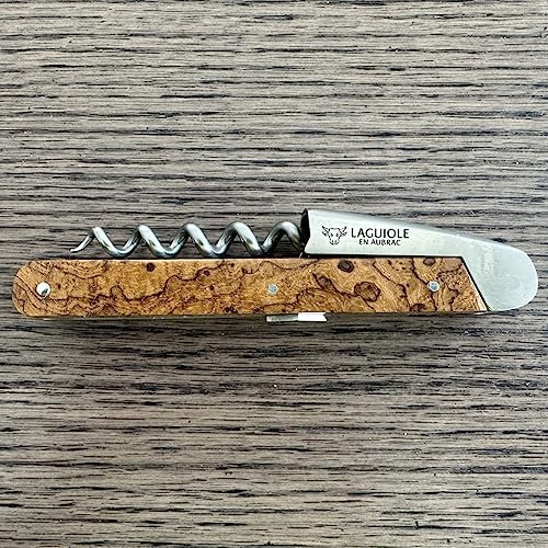 Laguiole En Aubrac Sommelier DeLuxe - Cavatappi da cameriere, edizione Andre & Michel Bras, manico in legno di teak, apribottiglie vintage