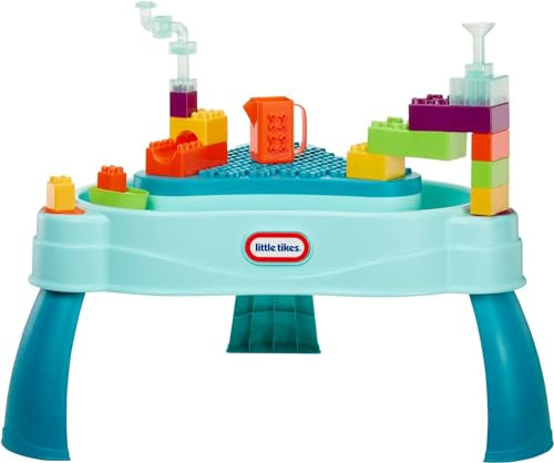 Little Tikes Build & Splash Water Table with 25 Piece Accessories - Wet/Dry Play, Indoor/Outdoor with Removeable Grow-with-Me Legs, Turquoise