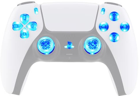 eXtremeRate DTF LED Kit für ps5 Controller BDM-030/040/050, Ersatz leucht D-Pad Thumbstick Share/Option/Home Knöpfe, 7 Farben 9 Modi LED Mod Tasten Set für ps5 V3 Controller-Clear