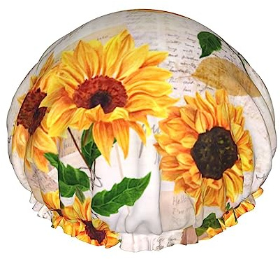 Shower Cap Vintage Sunflower Waterproof Shower Hat Reusable Bath Caps for Women Hair Protection Elastic All Hair