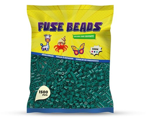 Benny Beads Bügelperlen 1500 Stück, Midi-Größe 5mm, Kreatives Bastelzubehör DIY Fuse Beads (Dunkelgrün)
