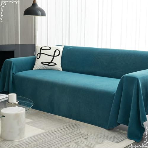 Ayoiow Sofa Überzug Sofahusse Grün 4 Sitzer Sofabezug Chenille Einfarbig