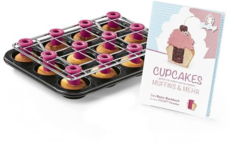 CuCap Back-Set XL bestehend aus 12 Silikonförmchen, Backbuch und Muffinform mit Zentrierhilfe | Komplettset für perfekte Cupcakes, Muffins und mehr | Mit 40 köstlichen Rezepten zum selber Backen