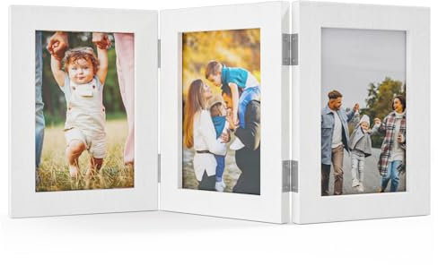 Feelhap Cornice Portafoto Pieghevole Cornici Triple in Legno Cornici per 3 Foto Collage Cornice per Famiglia Cornice Foto Multiple Cornice da Tavolo Memoriale Cornice per Regalo di Nozze (10 x 15 cm)