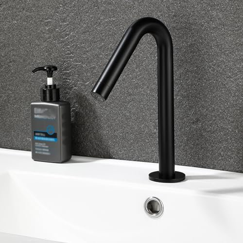 Robinet de lavabo infrarouge avec capteur, robinets de salle de bains chauds et froids, robinet à capteur automatique, mitigeur de salle de bains, alimenté par batterie, noir, faible Lucky Star