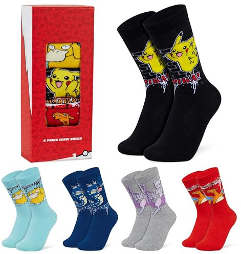 Pokemon Boys Calf Socks, Pikachu Soft Breathable Kids Socks Pack of 5 - Anime Gifts for Boys (Multi, 11.5/3 UK)