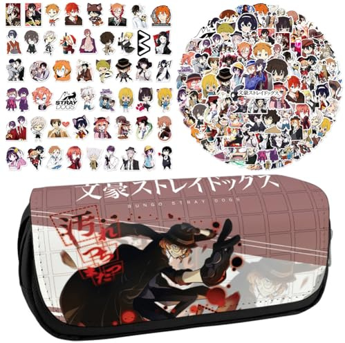 Xinchangda Bungo Stray Dogs Federmäppchen mit Anime-Aufklebern, Set Dazai Osamu/Nakahara Chuuya Schreibwarentasche, große Kapazität, Anime-Federmäppchen, Schulbedarf-Set für Mädchen und Jungen, Typ