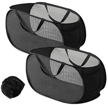 Trukafie Faltbarer Wäschekorb, 2 Stück Pop Up Wäschekorb, 36 x 36 x 58 cm Wäschekorb klappbar mit Griff, Collapsible Laundry Basket für Kinderzimmer Camping Und Reisen (Schwarz)