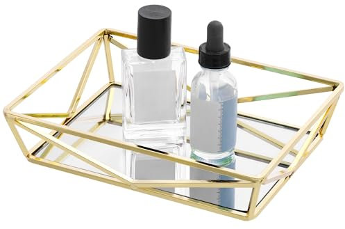 Navaris Mirror Vanity Tray - Dressing Table Organiser Trays - Decorative Mirrored Tray for Vanity Bathroom - Jewellery Perfume Organiser - 30x30cm (11.8x11.8) - Rectangle Gold