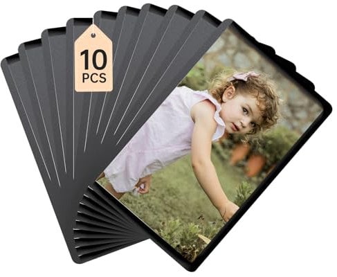 FRETONBA 10 Stück Mini Magnet Bilderrahmen, 7,5 x 5 cm Fotomagnete Selbst Gestalten, Kühlschrankmagnete Fototaschen für Fotos Postkarten, Schwarz