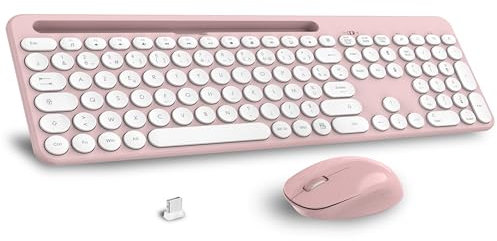 LeadsaiL Ensembles Clavier et Souris, Ensemble De Clavier Souris Ergonomique Pleine Taille, 2,4 GHz avec Récepteur USB pour PC, Portable, Windows, Mac AZERTY Français-Rose