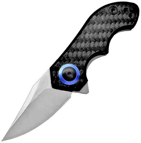 Petit couteau pliant léger - Couteau de poche pliable - Couteau d'extérieur pour le camping, la pêche et la survie - Lame en acier inoxydable 4CR14 - Noir - Manche en fibre de carbone - Pliable -