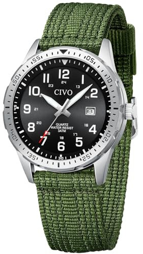 CIVO Herren Uhr Analog Quarz: Klassische Mode Armbanduhren Herren mit Datum Leuchtend - Wasserdicht Casual Design Uhren für Männer Nylonband Grün