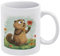 VFMNT Tasses à café modernes en céramique avec motifs de marmotte tenant une fleur, tasses à thé fantaisie en porcelaine avec grandes poignées, cadeaux pour bureau, lave-vaisselle et micro-ondes