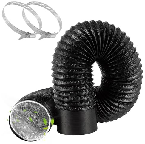 100mm PVC Aluminium Flexible Ducting Hose 2M 4 Inch Tumble Dryer Hose | 3.94inch/100mm Three Layer Tumble Dryer Hose with 2 Clamps for Extractor Fan Cooker Hood Hydroponics （Black)