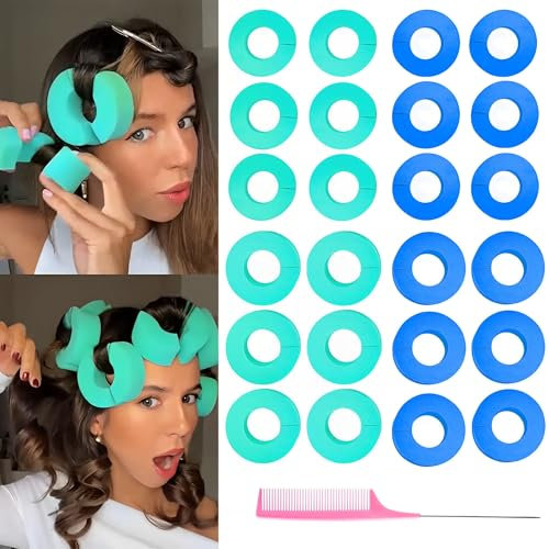 XSQD Bigoudis Cheveux Boucle Kit, Peigne D'aiguille Acier Pour Cheveux Bouclé Naturels Moelleux, Pas Bâtonnets Frisottis Chauds (2 Couleurs, 24 Pièces)