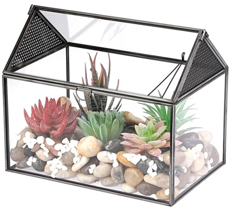 SUMTree Pflanzenterrarium aus schwarzem Glas, geometrisch, mit Schwingdeckel und Lamelle