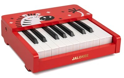 JALOKEE Tastiera per pianoforte per bambini, 18 tasti, mini musica, strumento educativo, giocattolo in legno per bambini e bambine (Rosso)