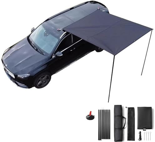 WXXSHGDW Toldo para Coche Toldo Camper con Ventosa, Toldo Caravana de 200X300cm, Tela Oxford 210D, Revestimiento de Pegamento Negro, Resistente al Agua PU5000mm UPF50+, no Requiere Portaequipajes(Blac