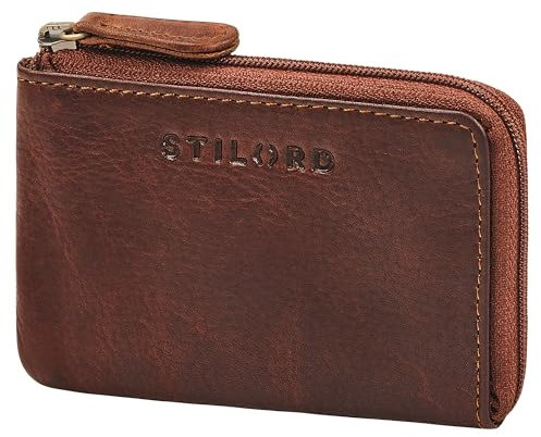 STILORD 'Keyon' Porte Clef Voiture Cuir Veritable Elegant - Mini Porte Monnaie Femme & Homme pour Cartes et Pièces - Porte-Clés et Porte Carte avec Blocage RFID, Couleur:Kara - Cognac