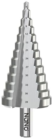 Temolink Stufenbohrer 13 Stufen Ø 4-39 mm, HSS 6542 mit Nano-Beschichtung, Dreikantschaft 10 mm, entgratet, für Metall, Edelstahl, Holz und Kunststoff