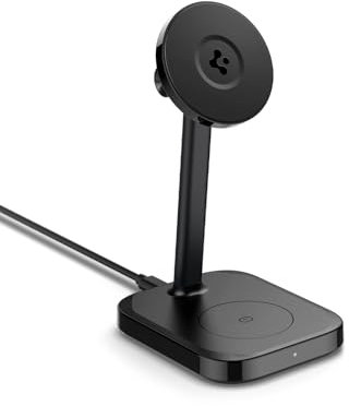 Spigen OneTap MagFit 2-in-1 MagSafe Ladegerät, Qi2 Kabelloses Ladestation【inkl. 2M USB C Kabel】 45° Einstellbar, Kompatibel mit iPhone 17/16/15/14/13/12 Pro Max Air Plus Mini, AirPods 4/Pro 2/Max