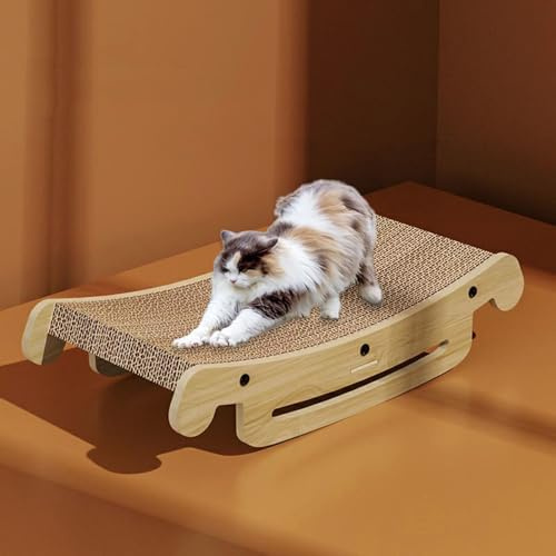Gebogenes Kratzbrett & Liegeplatz für Katzen – XL 50 cm Naturholzrahmen, Haltbares Wellpappen-Kratzbrett – Möbelschoner mit rutschfester Unterseite für alle Katzen