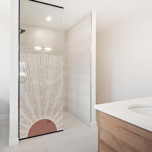 yabaduu Sichtschutzfolie für Duschkabine Duschglastüre Fensterfolie Blickdicht Milchglasfolie wasserfest Deko Klebefolie Badezimmer Dusche selbstklebend YX001 (25 Sonne, 80 x 120cm)