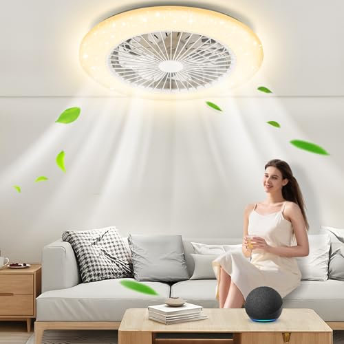 Aigostar- Ventilador Techo Alexa, 40W, 4400LM, 2700K-6500K Regulable, Lampara Ventilador Techo Alexa con Mando a Distancia y Gateway, Silencioso, 6 Velocidades, Diameter 50CM