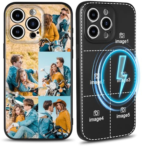 Custom Personalized Photo Phone Case for iPhone 17 16 15 14 13 12 Pro Max Plus, Magnetic Phone Case[Compatible with MagSafe] Custom Picture Text Case Black Silicone, Gift for Birthday Friends Family