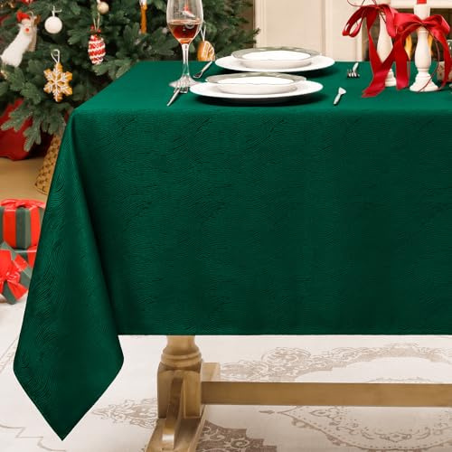 Softalker Christmas Table Cloth Green Xmas Tablecloth Rectangular Large Jacquard 140x300 cm Wipe Clean Table Cover Water Resistant Table Cloths for Party Home Decorations Dining Kitchen,55x118 inch