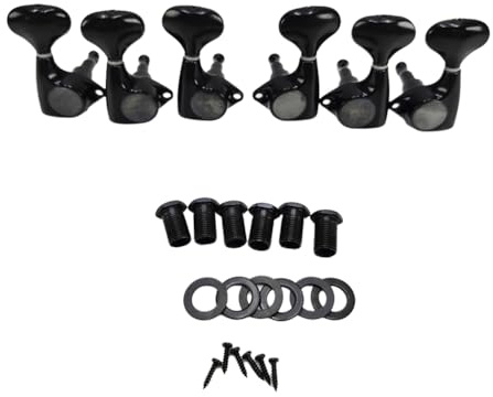 Paaruter 6 Pcs Small Fish-Tail Button Sealed-Gear String Tuning Pegs Tuners Machine Heads for Acoustic Electric Guitar Black