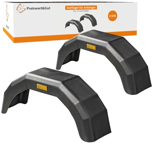 2 STK Anhänger Kotflügel für 13 Zoll Räder mit Emark Reflektor Set | Stoßfest und UV-beständig, elastisch verformbares Schutzblech Set für Anhänger, Preiswert&Gut