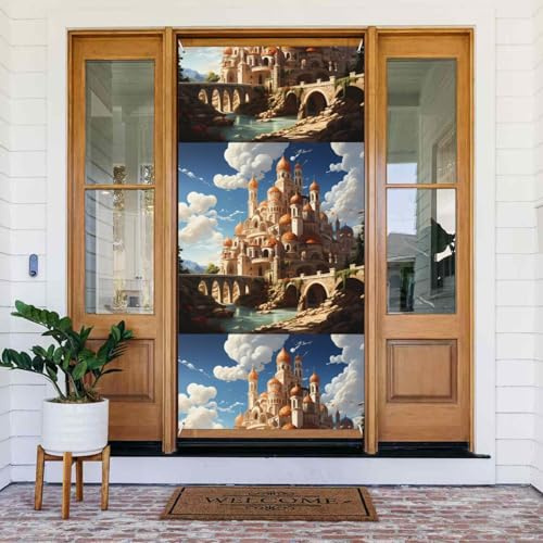 Anime Castle Sky Türabdeckung, dekoriertes Banner, bedruckte Türabdeckung, Banner, festlicher Wandbehang für Party-Dekoration