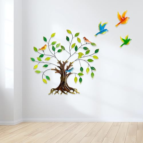 Luccyle Tree of life metal wall art decor with Green leaf and Hummingbirds,Large Tree of Life Metal Wall Art Decoration Inspirational Gifting for your home or garden 24.8inch