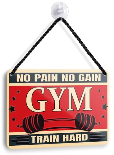 Blechschild Gym Rules No Pain No Gain 18x12cm - Fitness Deko Hängeschild Motivation - Homegym Wandschild Kraftsport - Geschenk Bodybuilder Crossfit Gewichtheben Personal Trainer (Gym 2)